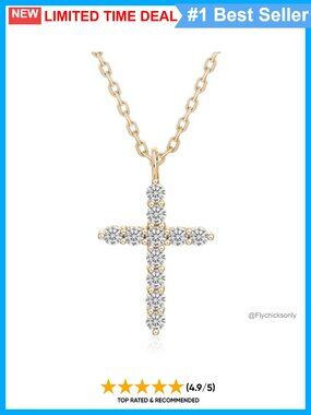 Cross Pendant Necklace 925 Sterling Silver 18K Gold Plated Moissanite